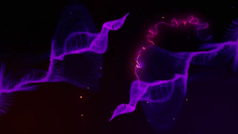 animation of multiple glowing spots and light trails moving in hypnotic motion on black background