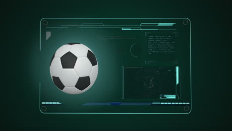 Animation-of-football-icon-and-financial-data-processing-on-green-background