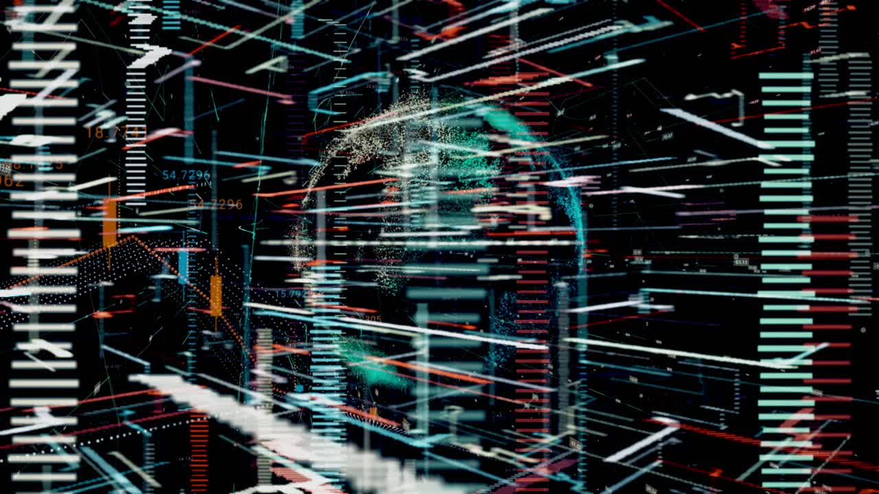 visualizzazione di dati digitali astratti con linee e numeri luminosi