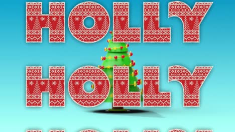 Animation-Von-Weihnachtsstechpalmentext-über-Weihnachtsbaum-Auf-Blauem-Hintergrund