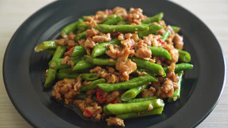 stir-fried french bean or green bean with minced pork - asian food style