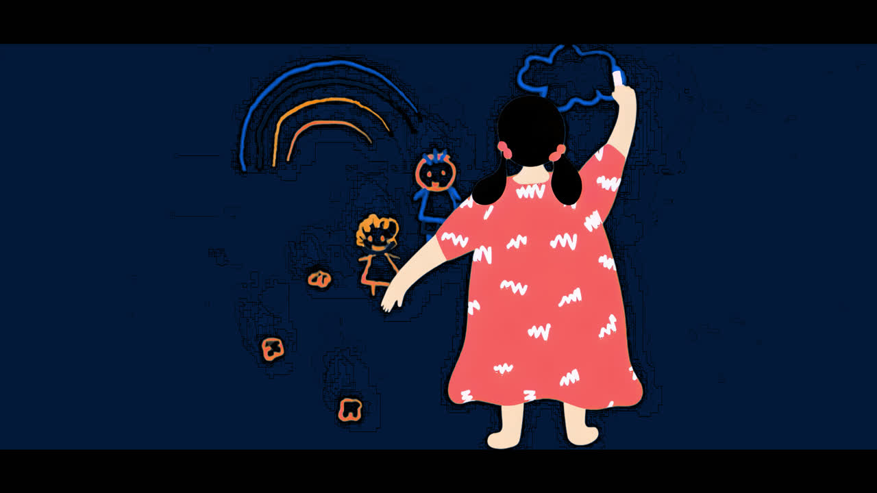 Child drawing colorful dreams animation isolated asset, transparent 4K video, alpha channel, ProRes