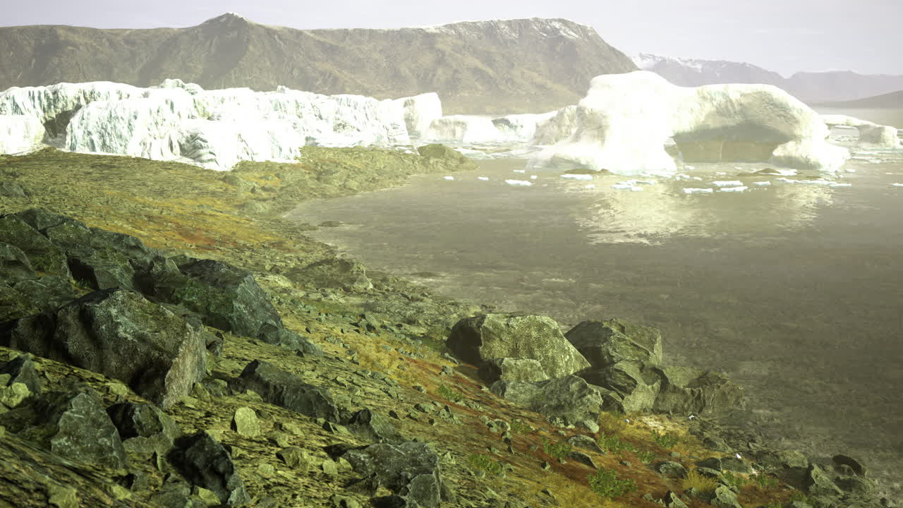 Majestic icebergs gently floating in a serene arctic landscape during twilight
