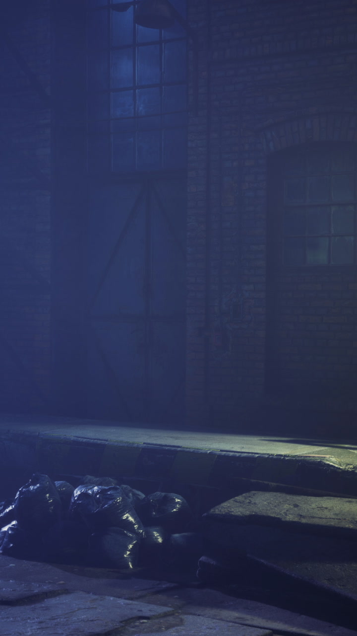 Dark alley with a streetlight during night hours in an urban area