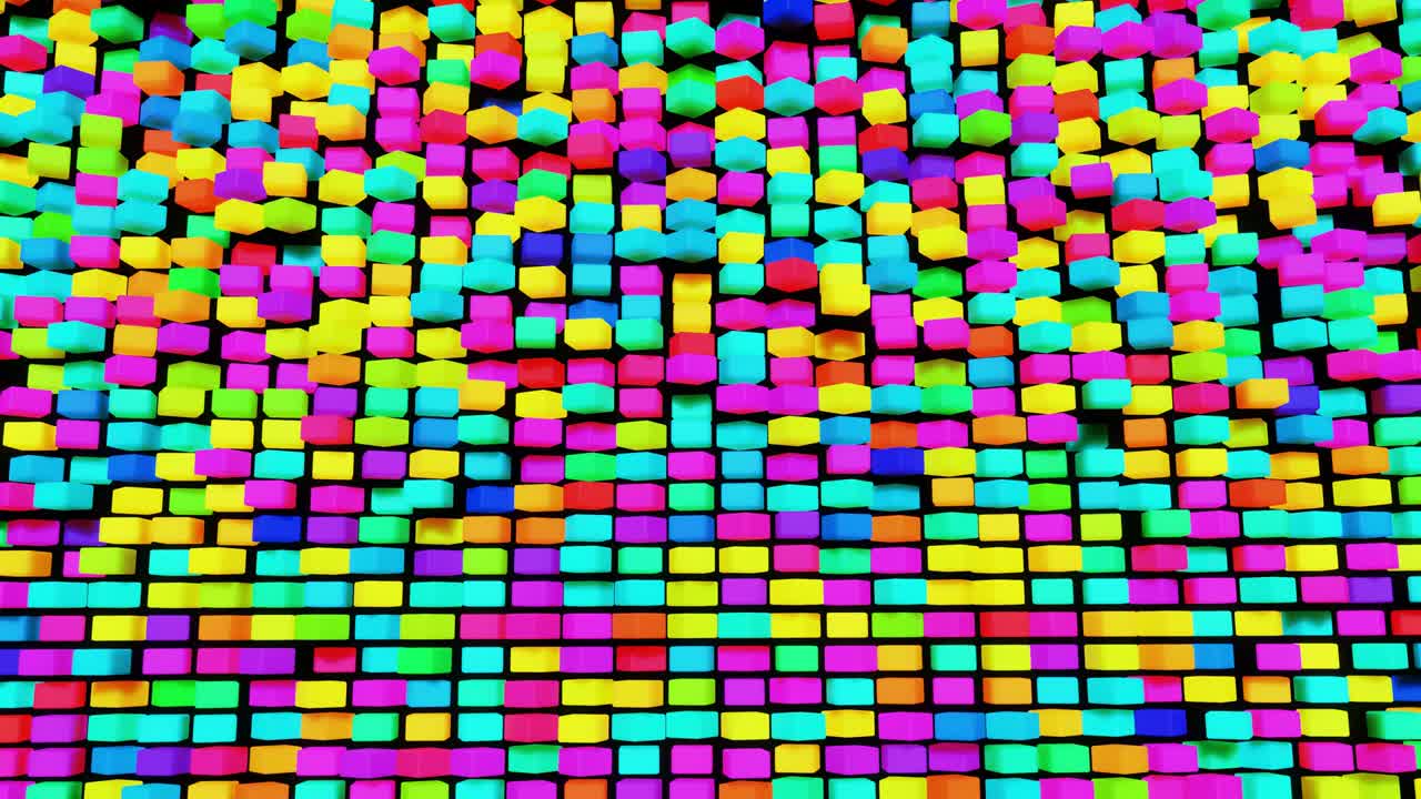 fondo geométrico simple abstracto 3d con rectángulos multicolores en plano en 4k. animación en bucle suave. objetos 3d giratorios. fondo de diseño de movimiento simple creativo con objetos 3d