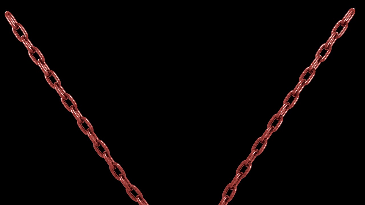 Two Red Metal Chains Hanging Against Black Background
