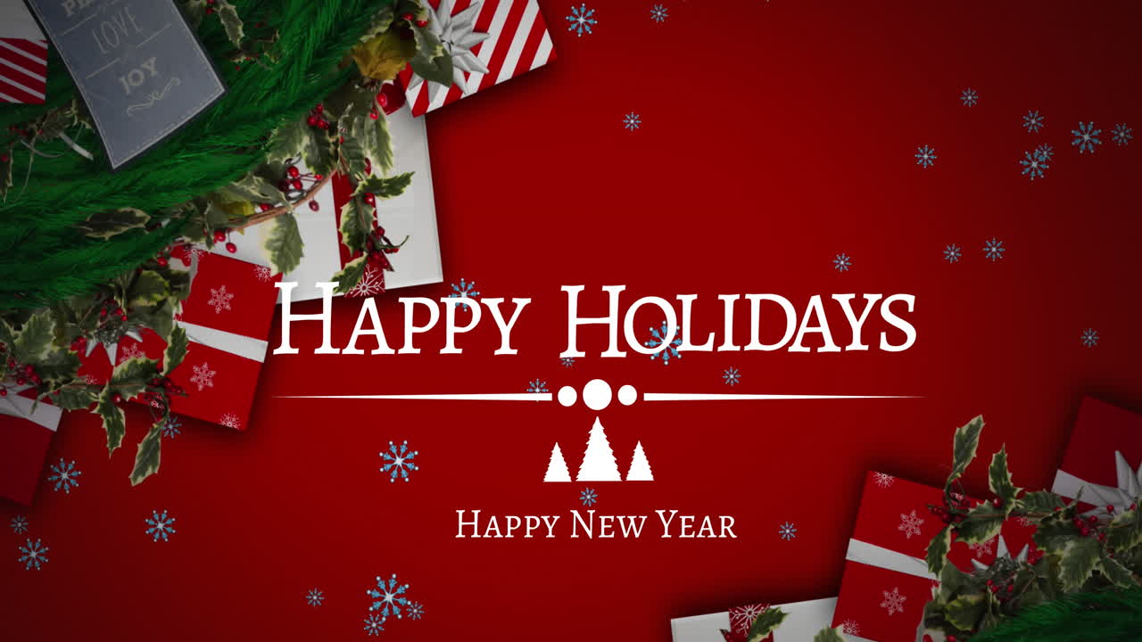 Animation of christmas and new year greetings text over christmas decoration