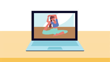 woman practicing yoga in laptop