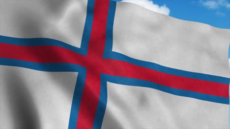 faroe islands flag waving in the wind, blue sky background. 4k