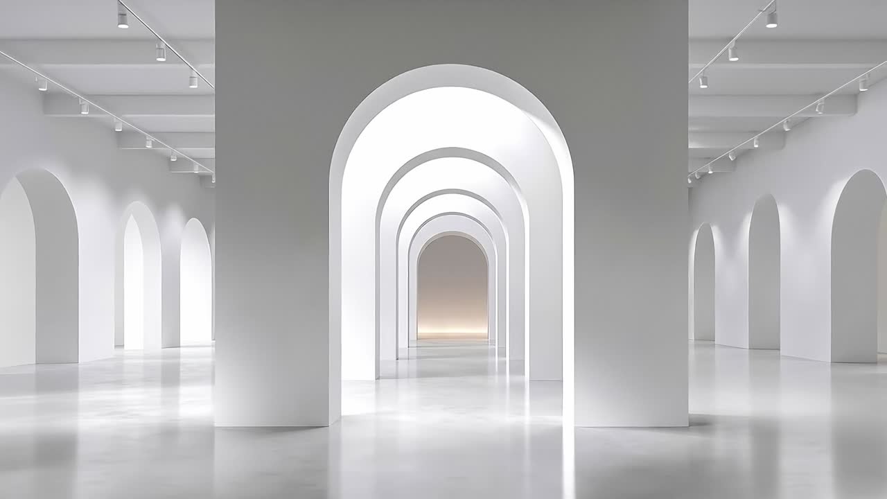 A white room with arches in the middle of it