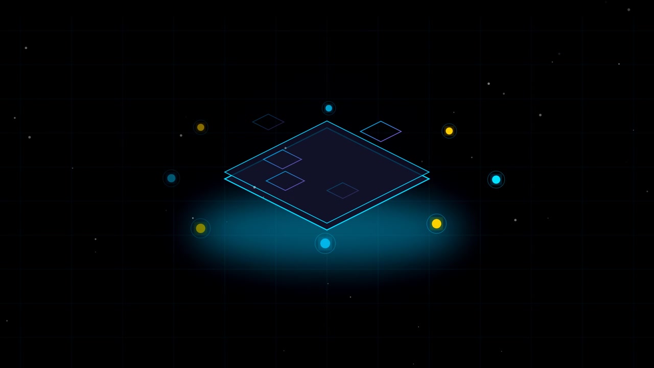 Abstract Digital Isometric Platform with Floating Data Nodes