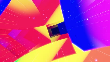 diseño de movimiento moderno vj bucle bg volando a través del espacio de arte de círculos brillantes líneas con luz de neón y color gradiente arco iris. bucle hermoso fondo creativo colores vívidos. gráfico de movimiento