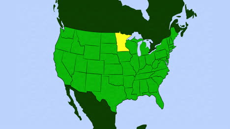 animação 2d do mapa dos estados unidos com minnesota em destaque