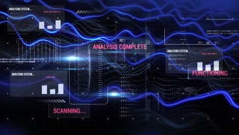 animación del procesamiento de datos y puntos sobre fondo negro