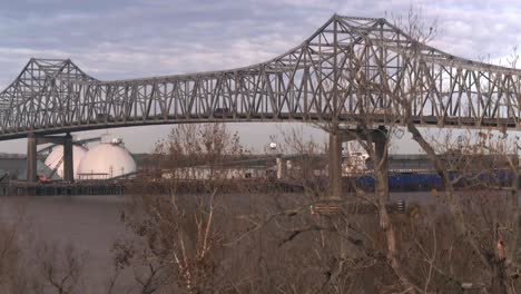 crane shot of the horace wilkinson bridge in baton rouge, louisiana