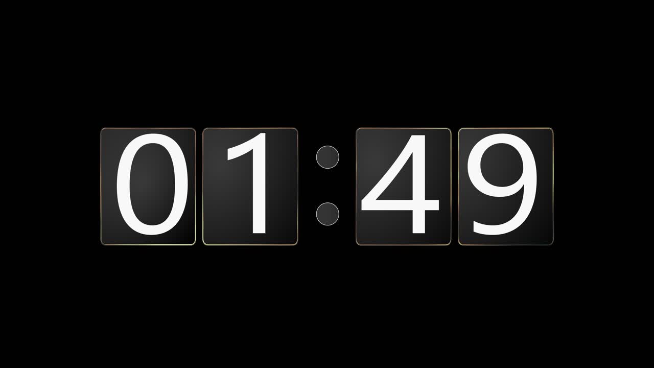 Displays a timer counting down minutes and seconds numbers on black background for concepts of time