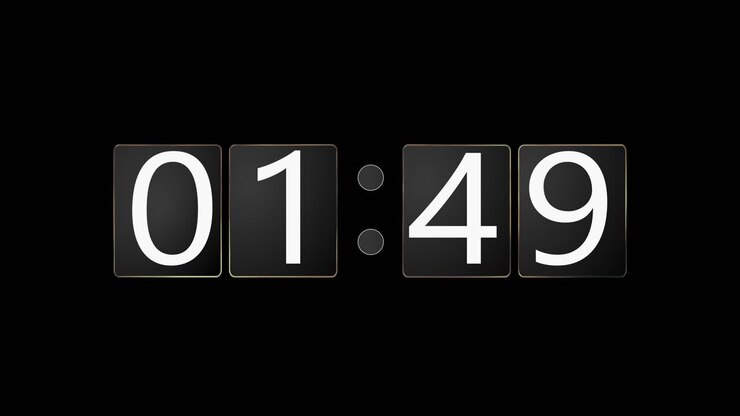 Displays a timer counting down minutes and seconds numbers on black background for concepts of time