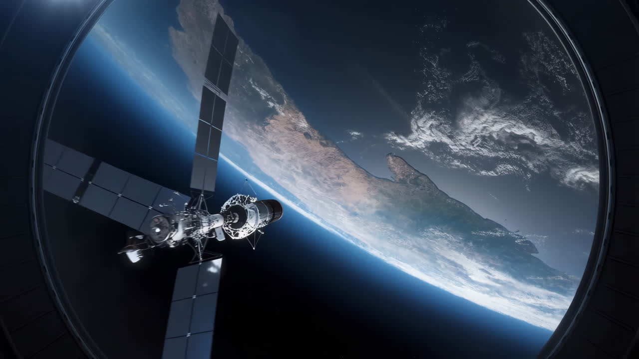 Satellite Orbiting Earth Viewed from Space