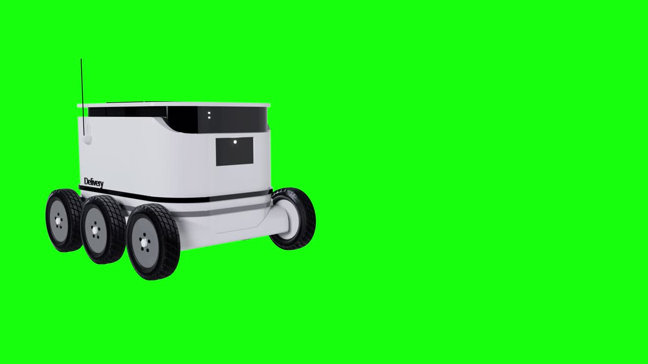 자율 배달 로 3d 애니메이션 크로마 키 녹색 스크린 배경 비즈니스 스마트 센싱 기술 자율 배송 차량은 자율 운전을 가리킨다.