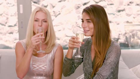 Lächelnde-Frauen-Trinken-Champagnerglas