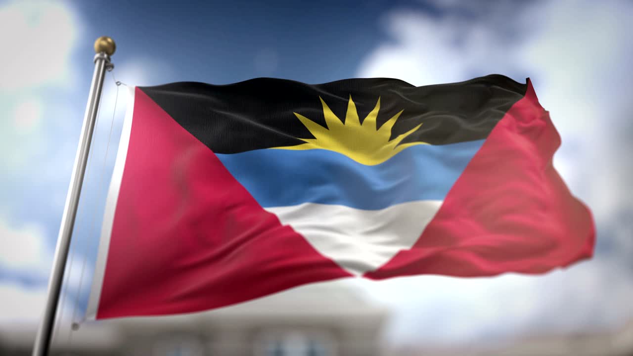 안티구아와 바르부다 발이 느린 동작 3d 렌더링 파란 하늘 배경 - 원활한 루프 4k