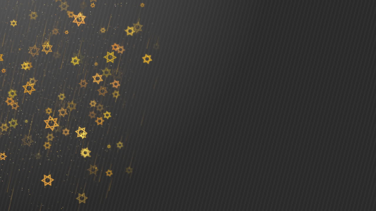 Animated grey background with golden Stars of David falling down. Jewish religious symbols of the state of Israel. Looped video.