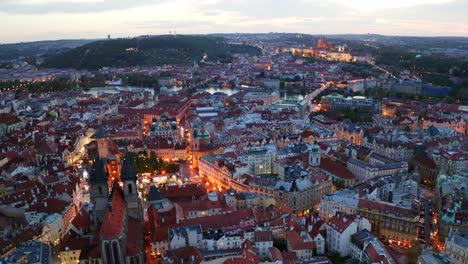 aerial shot night panorama of prague