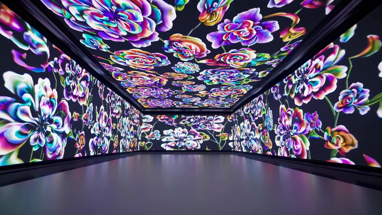 Immersive Digital Art Installation Featuring Vibrant Floral Projections
