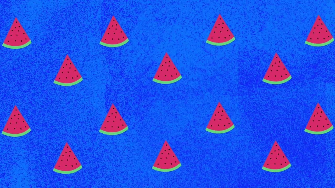 Animation of watermelon icons over blue background