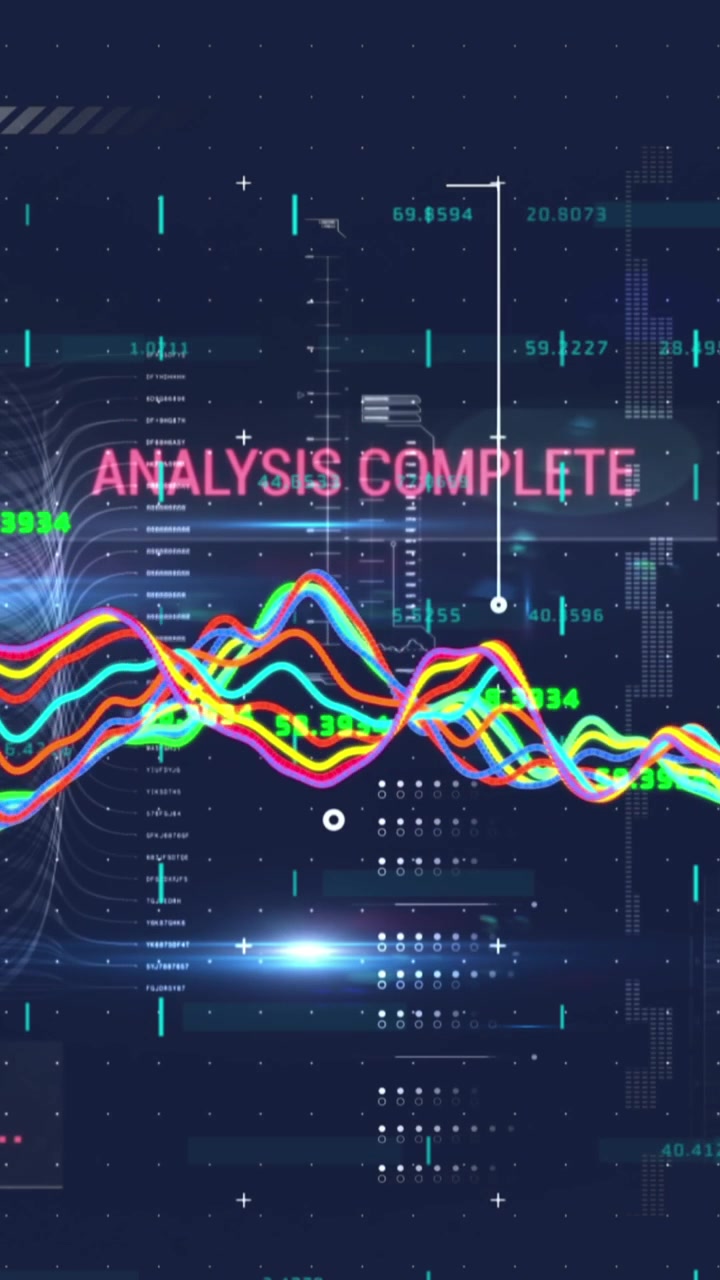 Animation of interface with data processing against light spot on blue background
