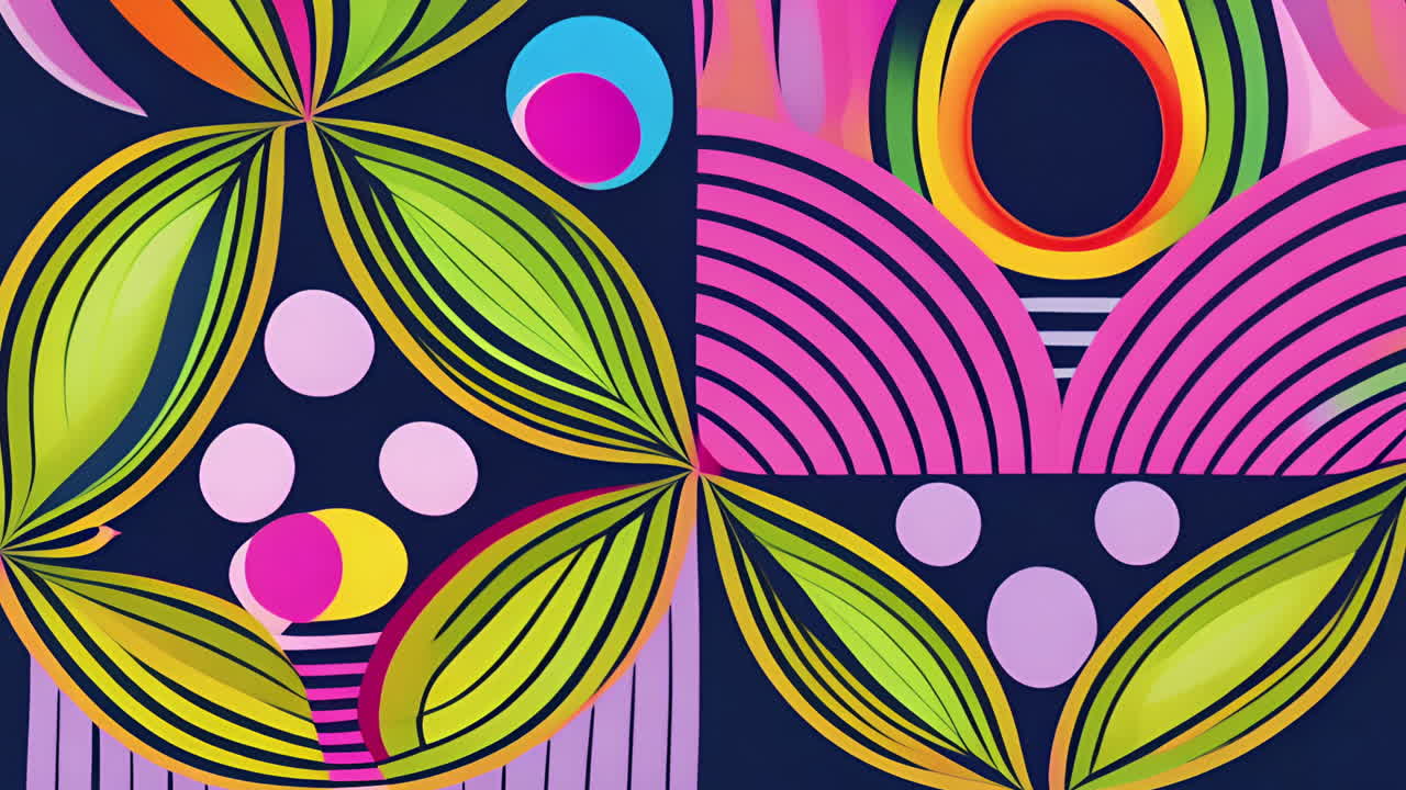 Abstract geometric shapes and vibrant colors animation over dark background