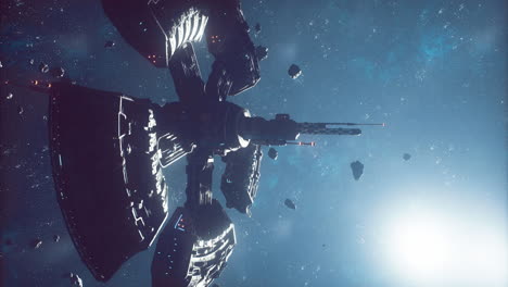 spaceship navigating through asteroid field in deep space during exploration