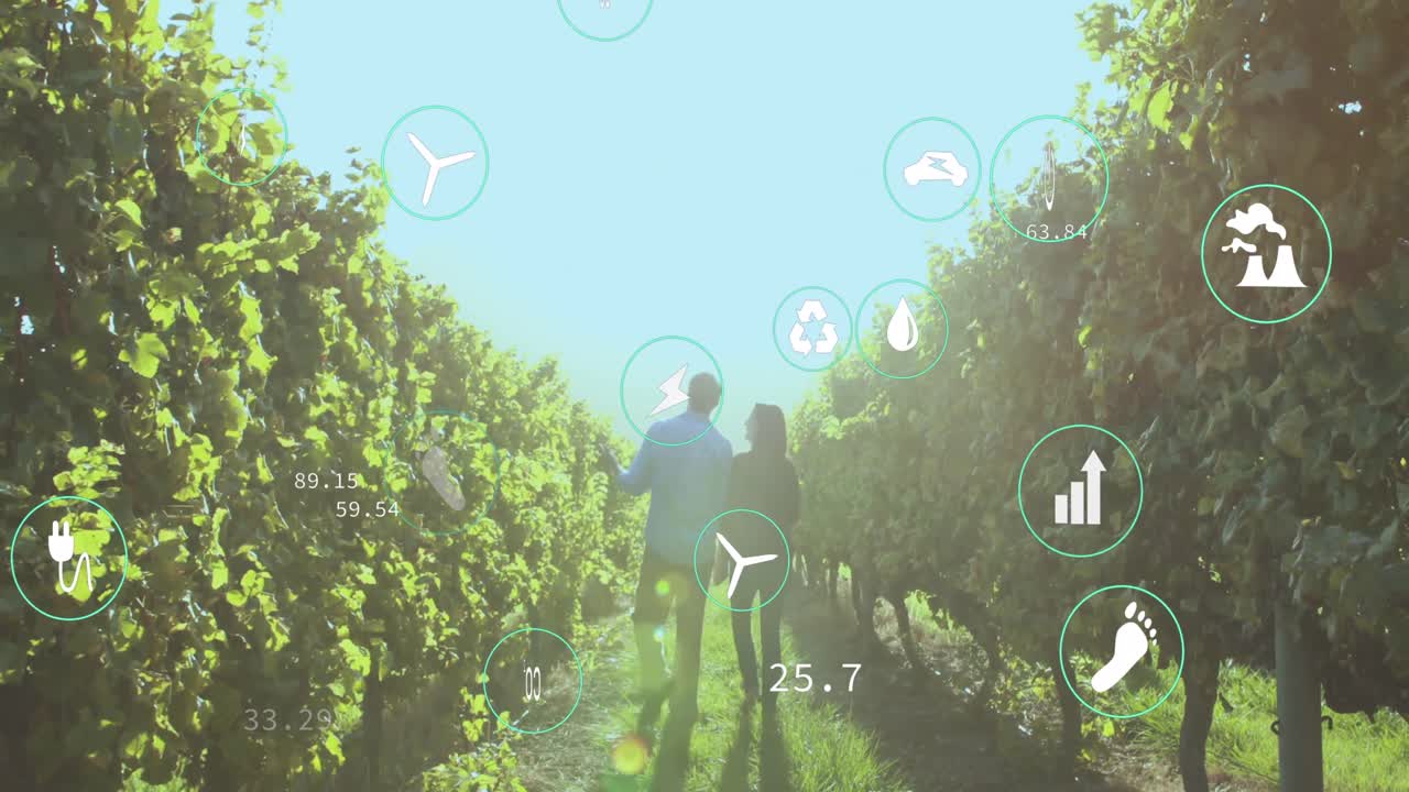 디지털 아이콘의 애니메이션과 현장에서 포옹하는 사람들에 대한 데이터 처리