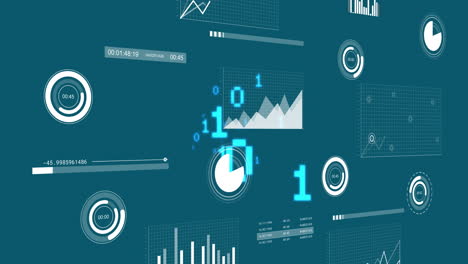 animación del procesamiento de datos a través de diagramas y codificación binaria