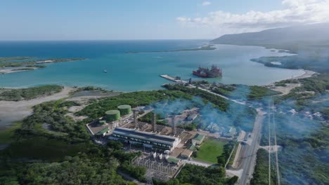 power plant on picturesque coastline in the caribbean, concept energy produce