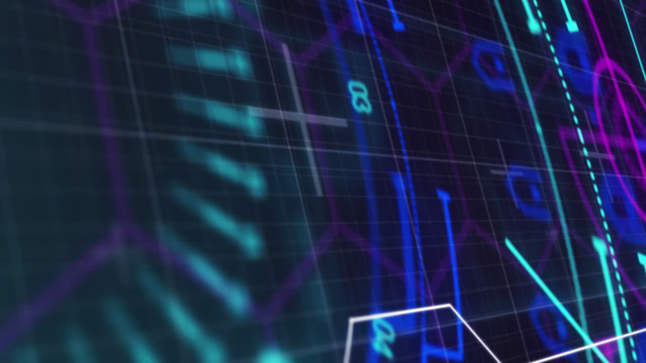 animación de escaneo de alcance multicolor con marcadores sobre el fondo de la cuadrícula