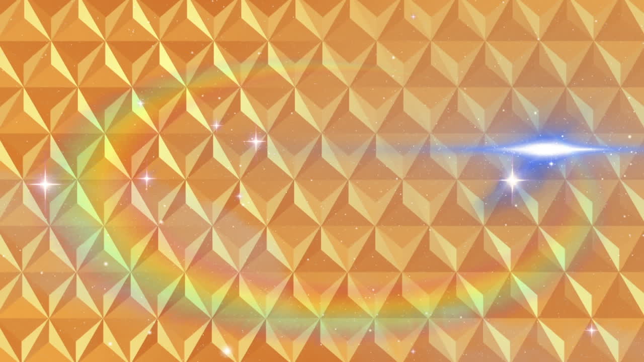 Digital animation of abstract 3d shapes on yellow background against shining stars in space