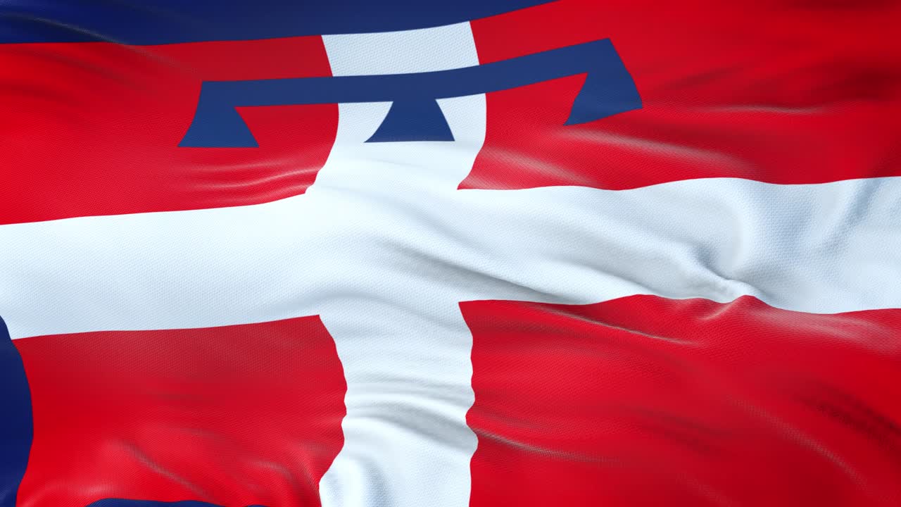 флаг пьемонта (регион италии), размахивающийся на ветру с очень подробной текстурой ткани.