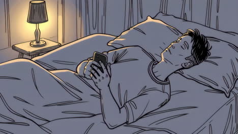 person in bed using a smartphone at night