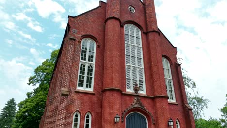 historical brick building in quiet suburban neighborhood