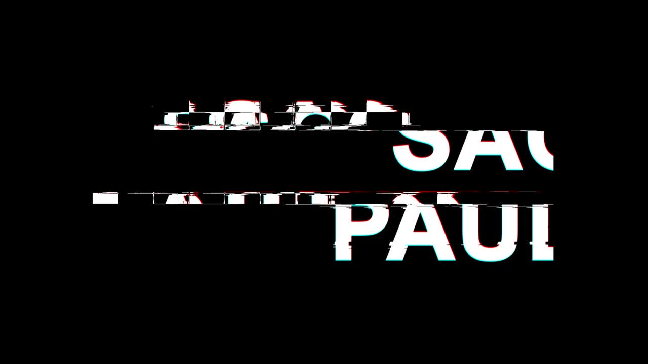SAO PAULO, testo con effetto glitch, distorsione TV digitale, animazione in loop 4K