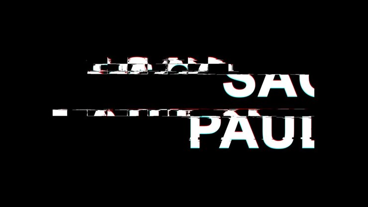SAO PAULO, testo con effetto glitch, distorsione TV digitale, animazione in loop 4K