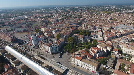 montpellier train station city center mediterranean town, aerial view