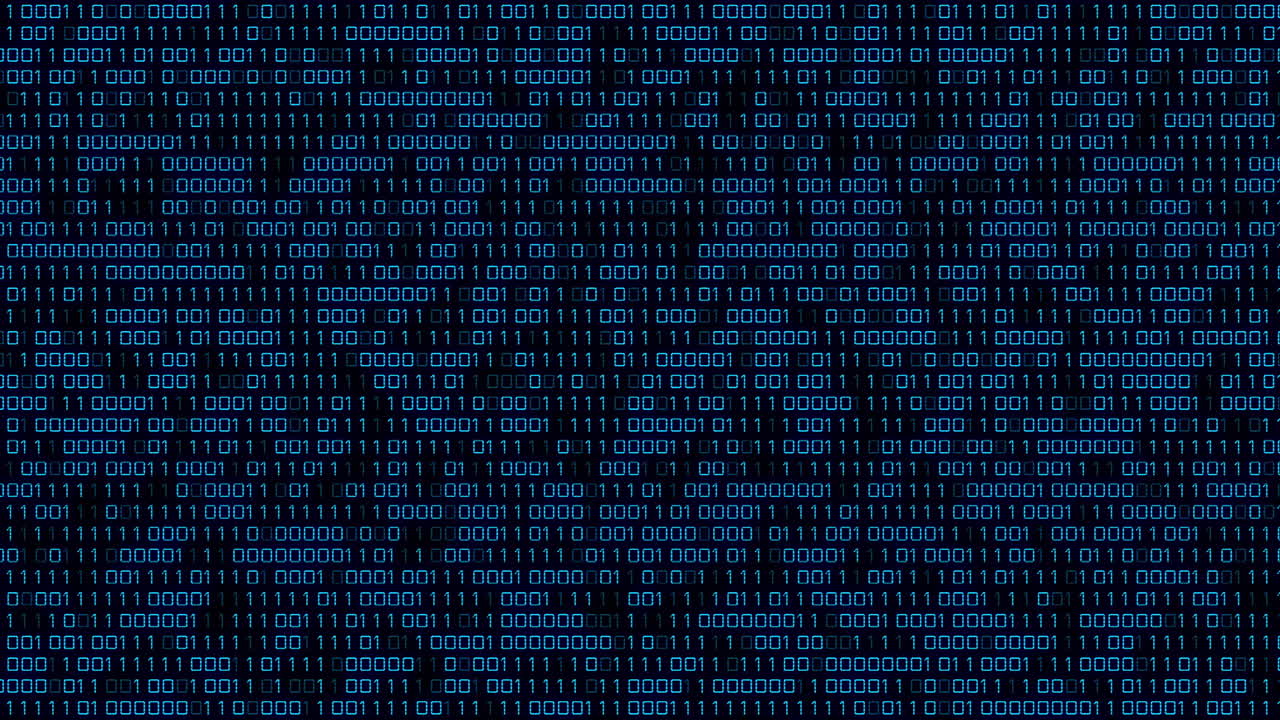 Animation of blue binary code changing on black background