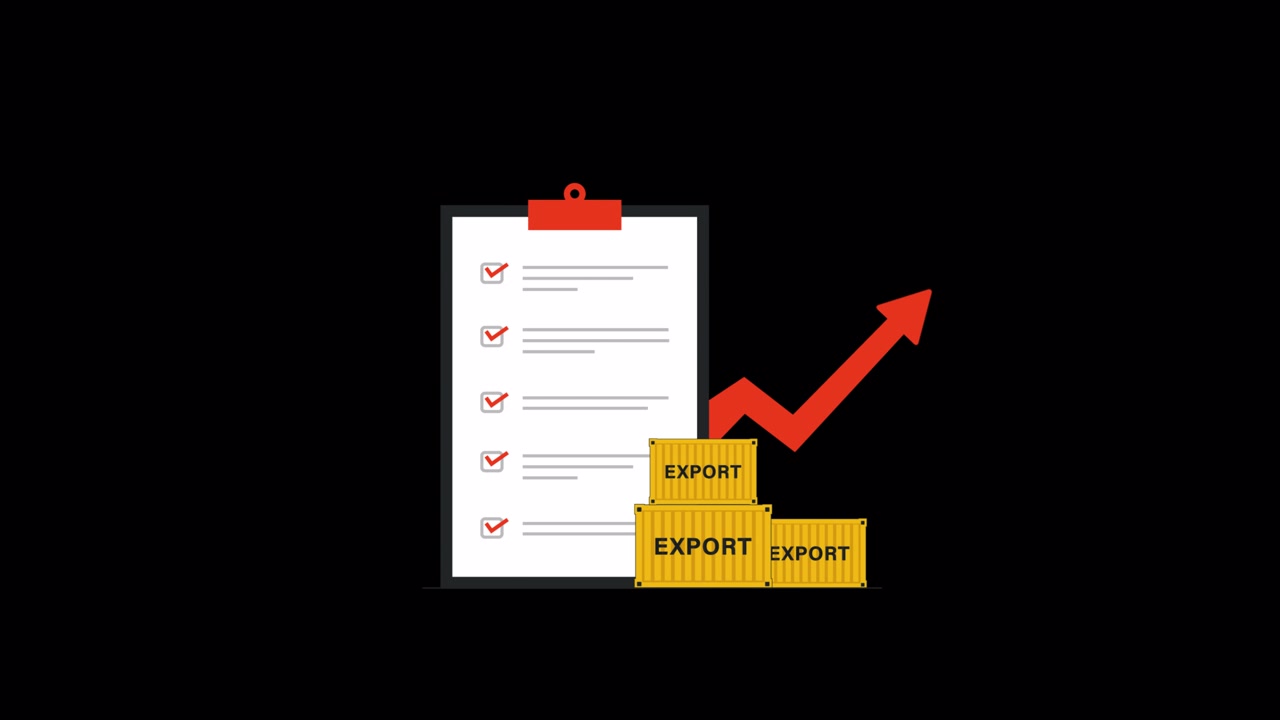 Checklist animata che mostra la crescita delle esportazioni con container di spedizione