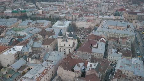 Aerial-City-Lviv,-Ukraine.-European-City.-Popular-areas-of-the-city.-Rooftops