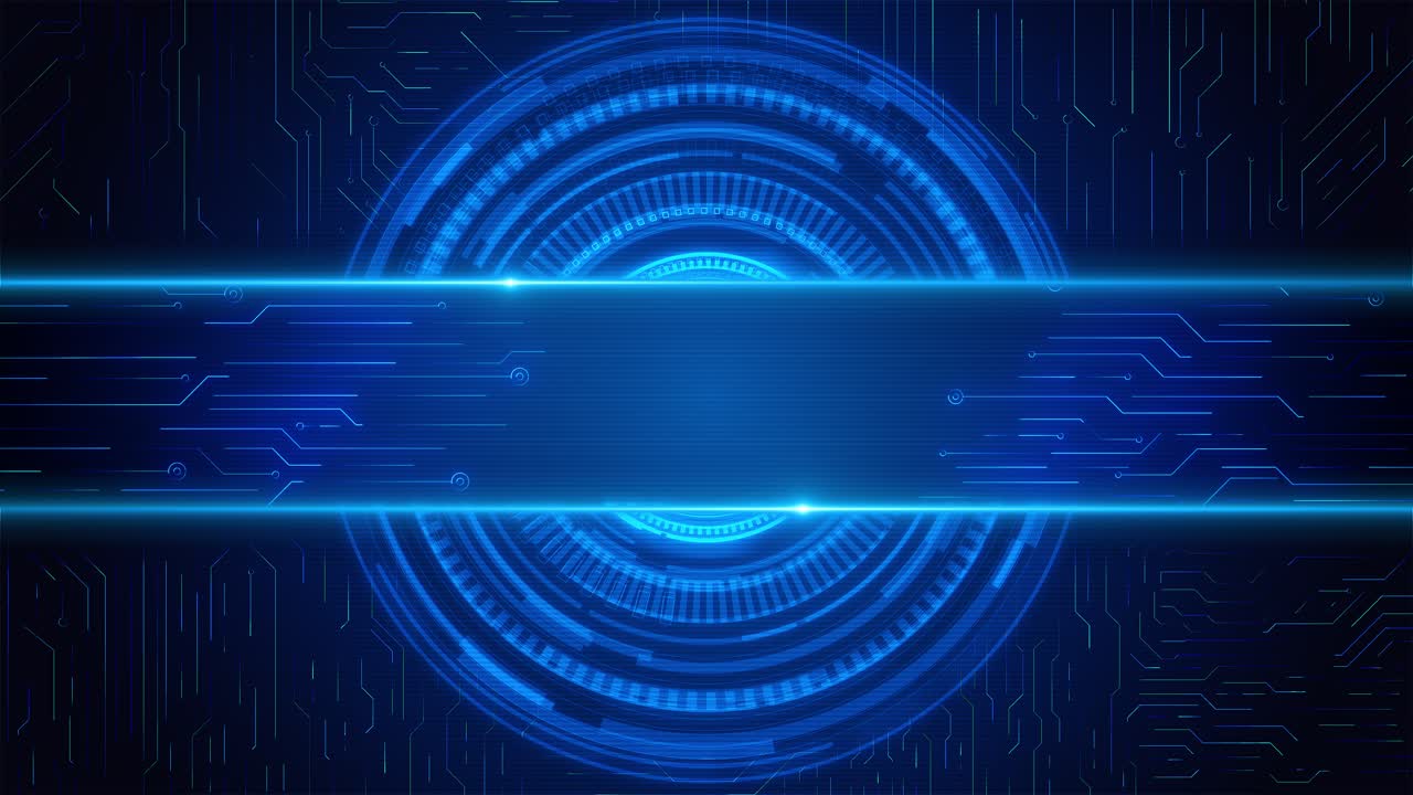 Hightech animation glowing digital hud round interface merged with circuit patterns for technology