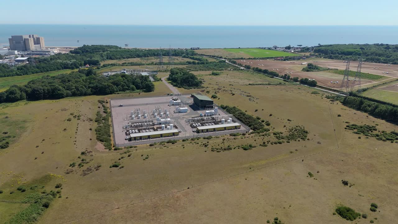Aerial Drone View of Sizewell B Nuclear Power Station With North Sea Backdrop