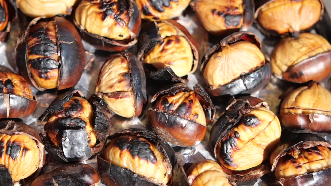 Close-up of freshly roasted chestnuts