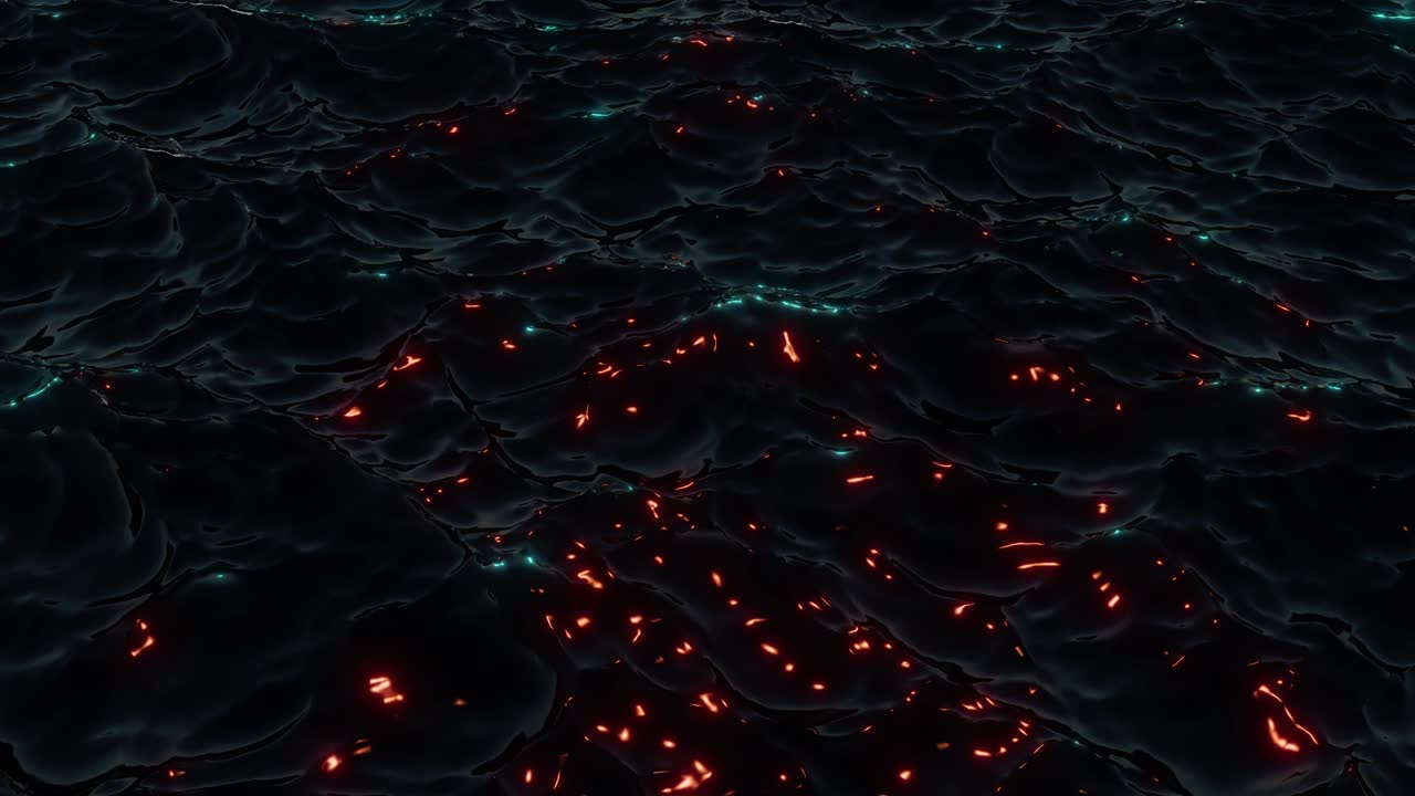 Dark Alien Ocean With Orange And Blue Bioluminescent Algae Looping Video